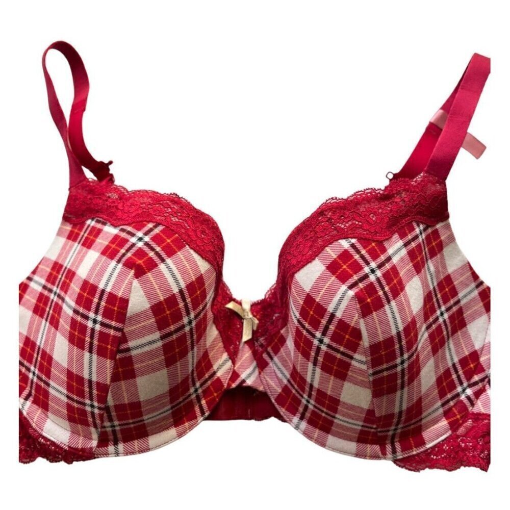 Ambrielle Organic Cotton Demi Classic Racerback Red Plaid Bra Size 38D - Picture 5 of 11